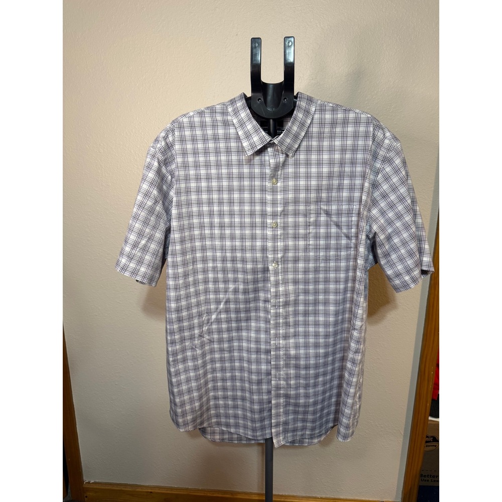 Van Heusen Flex Mens XXL Short Sleeve Button Down Shirt Purple Plaid 18-18.5